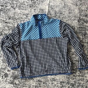 Draper James X Lands End Blue and Navy Checkered Pullover